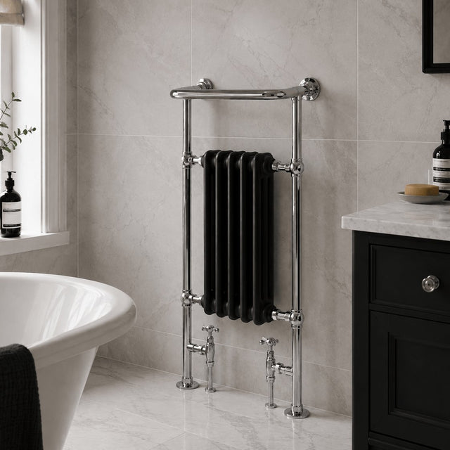 Heritage Traditional Towel Radiator Heritage Baby Clifton Traditional Straight Vertical Heated Towel Radiator - 940 x 498mm - Chrome/Black