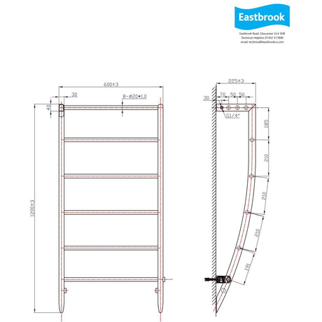 Eastbrook Ladder Rail Eastbrook Biava Corinium Vertical Designer Heated Towel Rail - 1200 x 600mm - Gloss White