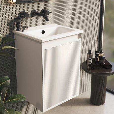 Saneux Cloakroom Vanity Unit Matte White / 0 Hole Saneux Monument 400mm Wall Mounted One Door Vanity Unit with Basin