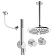 UK Bathroom Store Concealed Shower Set Chrome / Ceiling Arm / 300mm Crosswater Module Shower Set 9 - 3 Outlet with Pencil Handset, Overhead Shower and Overflow Filler