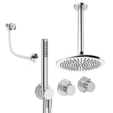 UK Bathroom Store Concealed Shower Set Chrome / Ceiling Arm / 300mm Crosswater Module Shower Set 9 - 3 Outlet with Pencil Handset, Overhead Shower and Overflow Filler