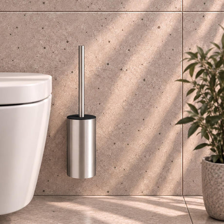 Smedbo Toilet Brush Brushed Stainless Steel Smedbo Dot Self-Adhesive Wall Mounted Toilet Brush and Holder