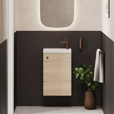 Crosswater Cloakroom Vanity Unit Nordic Oak Crosswater Alo Single Door Wall Mounted 400mm Cloakroom Vanity Unit with Basin