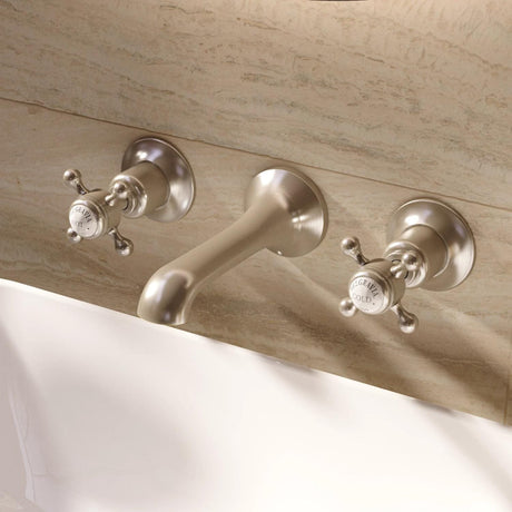 Crosswater Wall Mounted Basin Tap Brushed Nickel Crosswater Belgravia 3 Hole Wall Mounted Basin Mixer Tap with Crosshead Handle