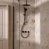 UK Bathroom Store Concealed Shower Set Matt Black / Ceiling Arm / 300mm Crosswater Module Shower Set 2 with Riser Rail Kit and Overhead Shower