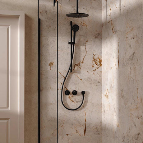 UK Bathroom Store Concealed Shower Set Matt Black / Ceiling Arm / 300mm Crosswater Module Shower Set 2 with Riser Rail Kit and Overhead Shower