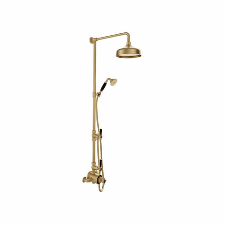 Vado Exposed Shower Set Brushed Brass/Black Booth & Co. Axbridge Exposed 2 Outlet Shower Set with Fixed Shower Head and Handset