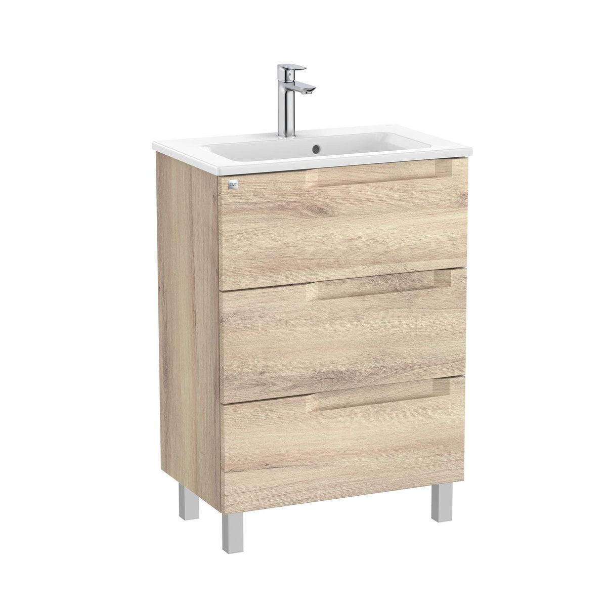 Roca Aleyda Compact 600mm Floor Standing Three Drawer Vanity Unit with Basin