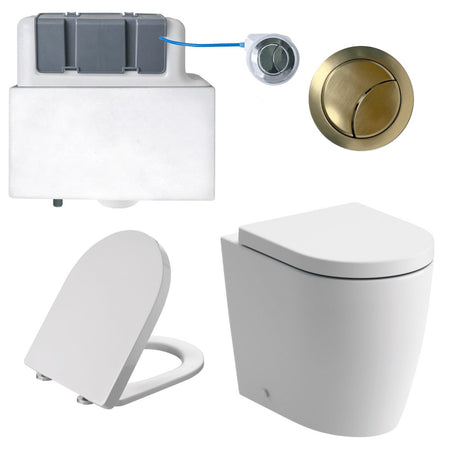 Aquarius Bathrooms Back to Wall Toilet Brushed Brass Aquarius Emma Back to Wall Toilet Bundle with Pan, Cistern and Flush Button
