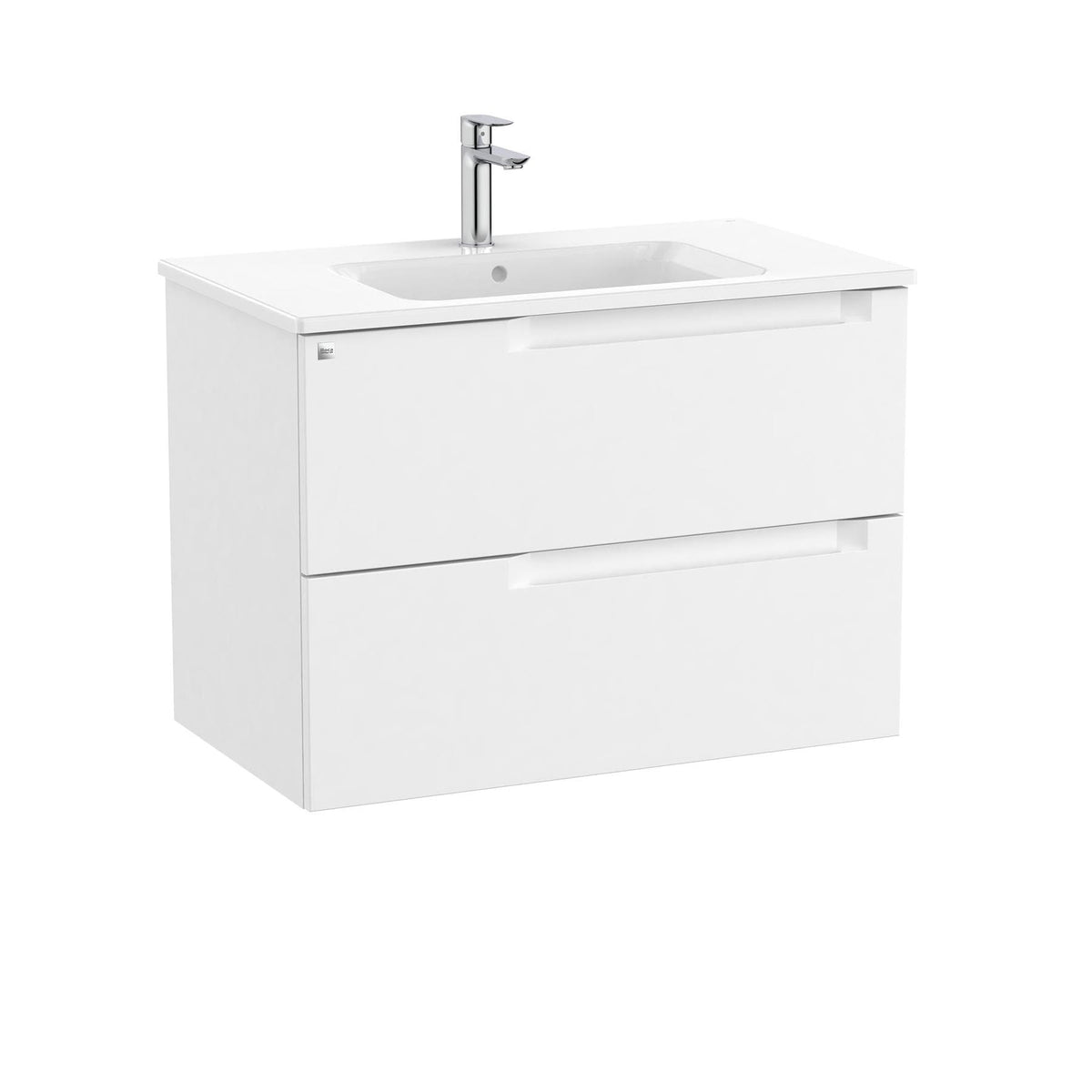 Roca Wall Mounted Vanity Unit Matt White / Central Roca Aleyda 800mm Wall Mounted Two Drawer Vanity Unit with Basin