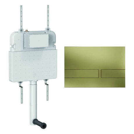 Crosswater Concealed Cistern Venue Plate in Brushed Brass Crosswater Dual Flush Slimline Concealed Cistern Set with Flush Plate  - 508 x 80 x  550mm