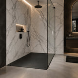 Aquarius Bathrooms Rectangle Shower Tray Aquarius Honiston Mineral Composite Slate Effect Shower Tray in Midnight Black