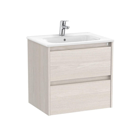 Roca Wall Mounted Vanity Unit Nordic Ash Roca Tenet 600mm Wall Mounted Two Drawer Vanity Unit with Basin