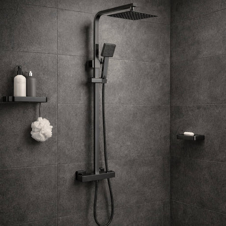 Aquarius Bathrooms Exposed Shower Set Black Aquarius RainLux Cool Touch Adjustable Square Exposed Shower Valve and Kit