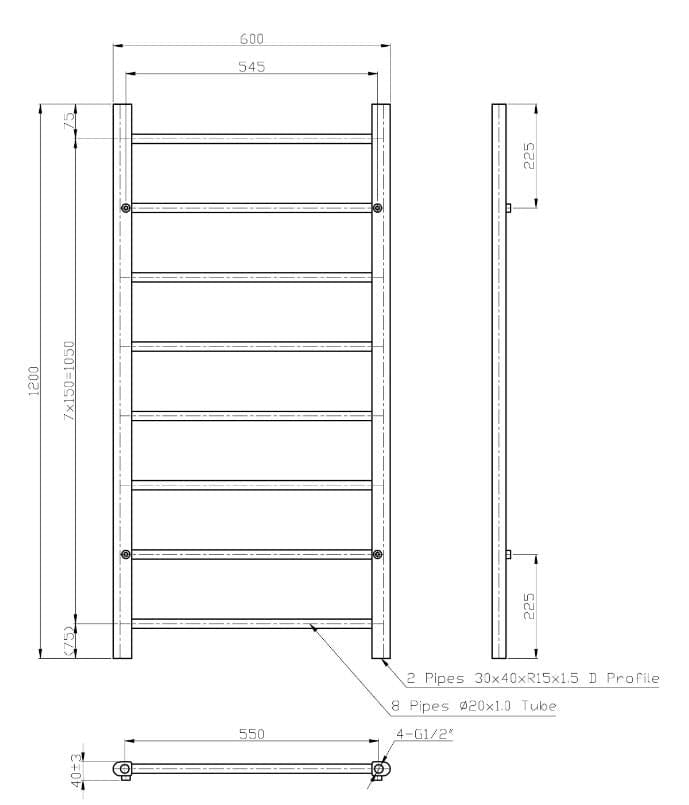 Eastbrook Ladder Rail Eastbrook Tuscan Round Heated Towel Rail in White