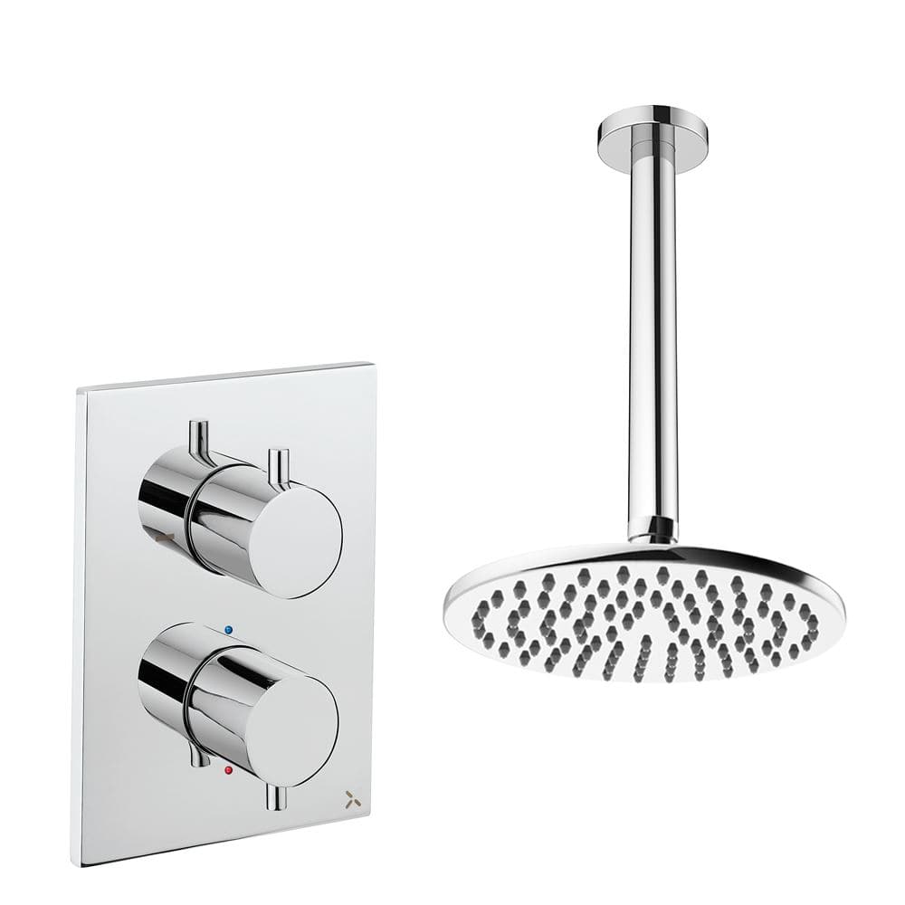 UK Bathroom Store Concealed Shower Set Chrome / Ceiling Arm / 200mm Crosswater Crossbox Shower Set 1 - 1 Outlet with Fixed Overhead Shower