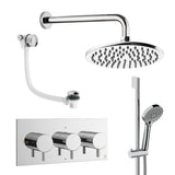 Crosswater Concealed Shower Set Chrome / Wall Arm / 200mm Crosswater Design 3 Handle 3 Outlet Shower Set 9 with Slide Rail Kit, Rainfall Head and Overflow Bath Filler