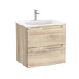 Roca Wall Mounted Vanity Unit Beige Wood Roca Aleyda 600mm Wall Mounted Two Drawer Vanity Unit with Basin