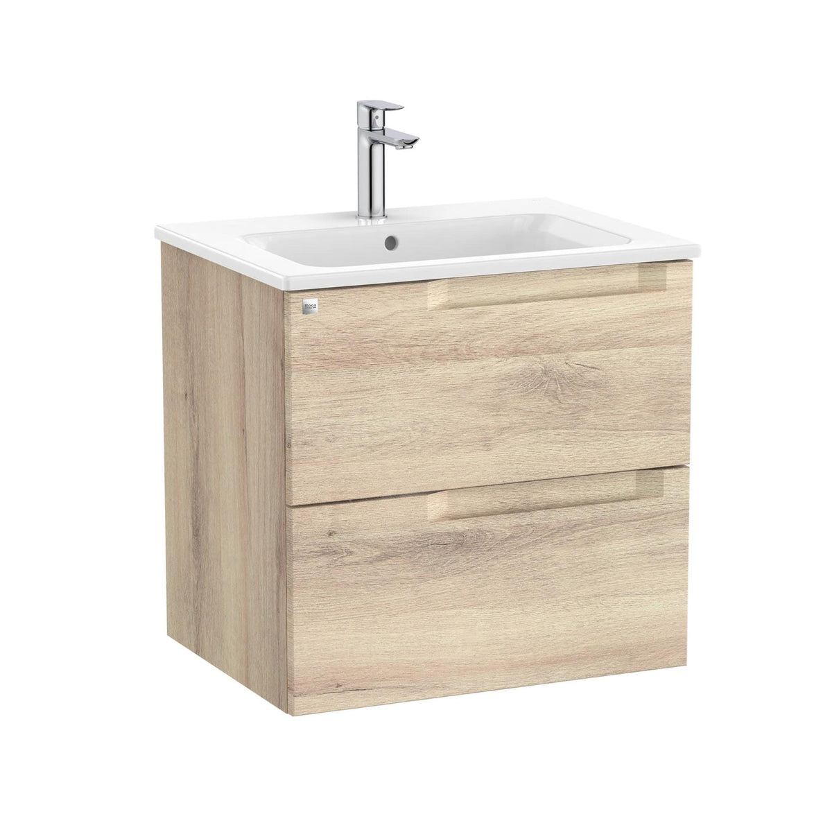 Roca Wall Mounted Vanity Unit Beige Wood Roca Aleyda 600mm Wall Mounted Two Drawer Vanity Unit with Basin