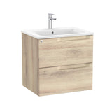 Roca Wall Mounted Vanity Unit Beige Wood Roca Aleyda 600mm Wall Mounted Two Drawer Vanity Unit with Basin