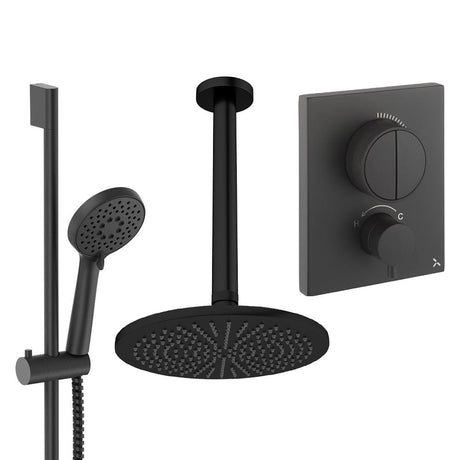 UK Bathroom Store Concealed Shower Set Matt Black / Ceiling Arm / 300mm Crosswater Crossbox Push Shower Set 2 - 2 Outlet with Fixed Overhead Shower and Slide Rail Kit