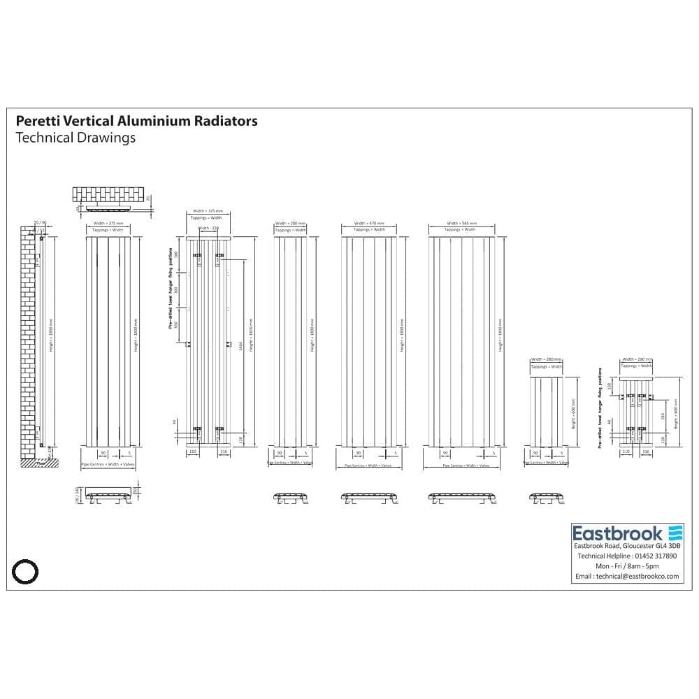 Eastbrook Panel Radiator Eastbrook Peretti Straight Vertical Aluminium Radiator in Matt Anthracite