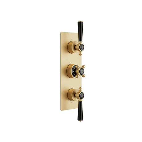Vado Concealed Shower Valve Brushed Brass/Black Booths & Co. Axbridge 2 Outlet, 3 Handle Concealed Thermostatic Shower Valve