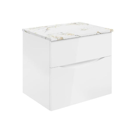 Crosswater Wall Mounted Vanity Unit Crosswater Glide II 2 Drawer 600mm Vanity Unit in White Gloss with Gold Vein Estatuario Worktop