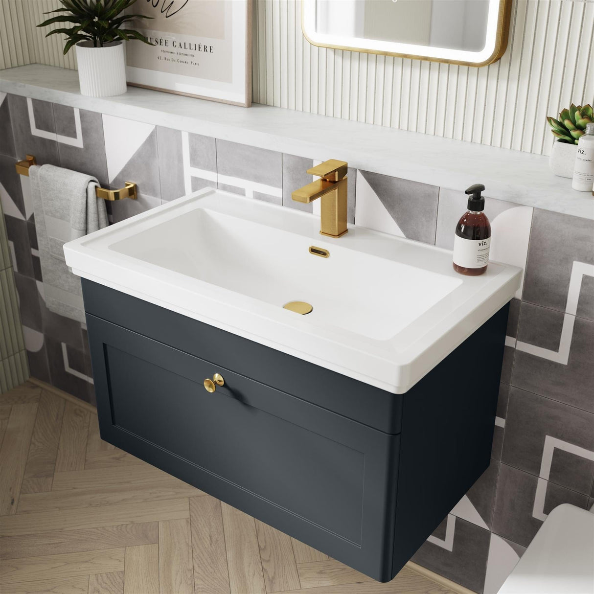 Aquarius Bathrooms Wall Mounted Vanity Unit Soft Black / 1 Aquarius Leighton 800mm Wall Mounted  One Drawer Vanity Unit with Basin