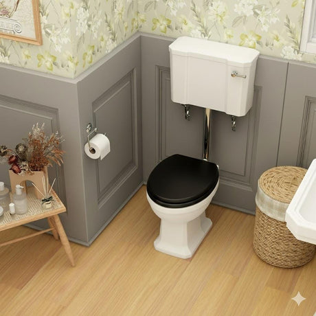 Imex Low Level Toilet Black Imex Wyndham Traditional Low Level Toilet with Soft Close Wooden Seat