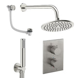 UK Bathroom Store Concealed Shower Set Brushed Nickel / Wall Arm / 200mm Crosswater Crossbox Shower Set 9 - 3 Outlet with Fixed Overhead Shower,Pencil Handset and Overflow Bath Filler Waste