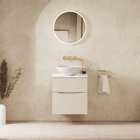Crosswater Wall Mounted Vanity Unit 500mm / Warm Stone / Gold Vein Estatuario Crosswater Glide II Wall Mounted Two Drawer Vanity Unit with Worktop
