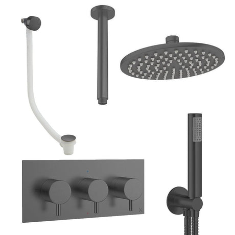Crosswater Concealed Shower Set Slate / Ceiling Arm / 200mm Crosswater Design 3 Handle 3 Outlet Shower and Bath Filler Set 8