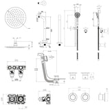 UK Bathroom Store Concealed Shower Set Crosswater Module Shower Set 7 - 3 Outlet with Riser Rail Kit, Overhead Shower and Overflow Bath Filler