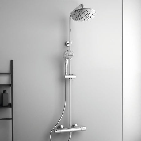 Ideal Standard Exposed Shower Set Ideal Standard Ceratherm T25 Exposed Thermostatic Shower Valve Set with Riser Kit, Showerhead and Handset in Chrome
