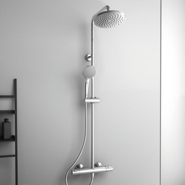 Ideal Standard Exposed Shower Set Ideal Standard Ceratherm T25 Exposed Thermostatic Shower Valve Set with Riser Kit, Showerhead and Handset in Chrome
