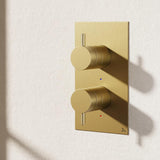 Crosswater Concealed Shower Valve Brushed Brass Crosswater MPRO 2 Outlet, 2 Handle Portrait Concealed Thermostatic Shower Valve (Bath/Handset)