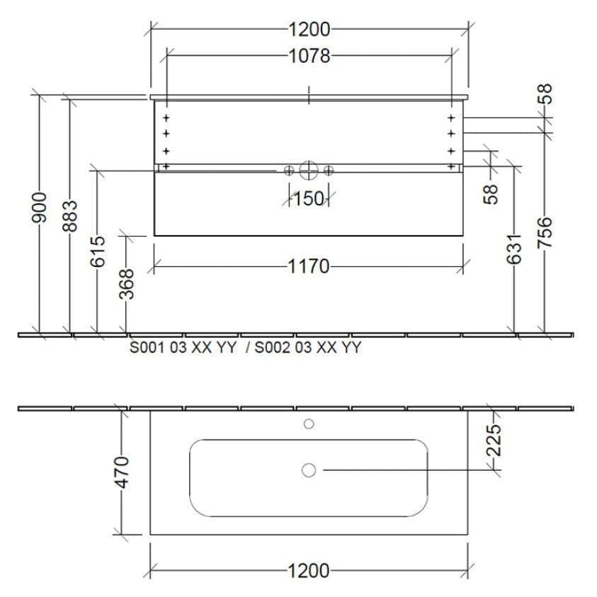 Villeroy & Boch Wall Mounted Vanity Unit Villeroy & Boch Arto Wall Mounted 1200mm Two Drawer Vanity Unit with Basin