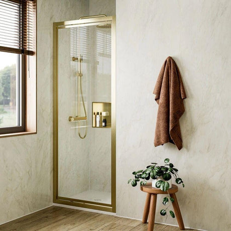 Crosswater In-Fold Shower Door Crosswater Clear 6 760mm Infold Shower Door in Brushed Brass