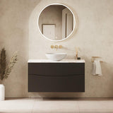 Crosswater Wall Mounted Vanity Unit 1000mm / Matt Black / Gold Vein Estatuario Crosswater Glide II Wall Mounted Two Drawer Vanity Unit with Worktop