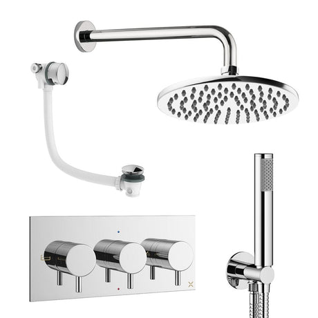 Crosswater Concealed Shower Set Chrome / Wall Arm / 200mm Crosswater Design 3 Handle 3 Outlet Shower and Bath Filler Set 8
