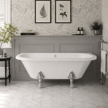 Aquarius Bathrooms Roll Top and Slipper Freestanding Bath Aquarius Timeless Freestanding Back To Wall Bath With Chrome Lions Paw Feet