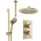 Crosswater Concealed Shower Set Brushed Brass / Ceiling Arm / 300mm Crosswater Design 2 Handle 2 Outlet Shower Set 4 with Rainfall Head and Slide Rail Kit