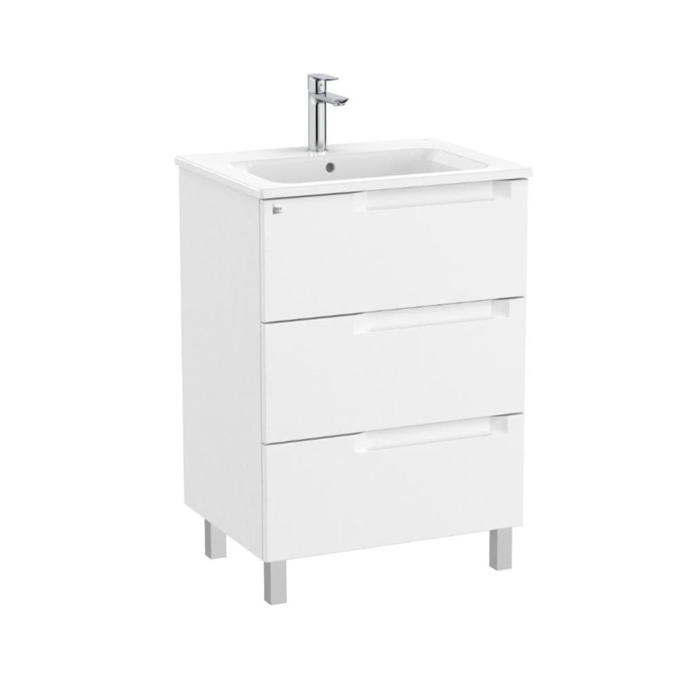 Roca Wall Mounted Vanity Unit Matt White Roca Aleyda 600mm Floor Standing Three Drawer Vanity Unit with Basin