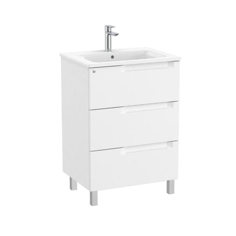 Roca Wall Mounted Vanity Unit Matt White Roca Aleyda 600mm Floor Standing Three Drawer Vanity Unit with Basin