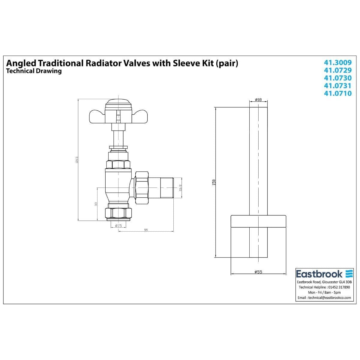 Eastbrook Radiator Valve Eastbrook Traditional Angled Manual Radiator Valve and Tail (Pair)