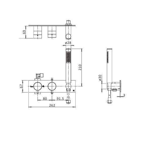 Crosswater Concealed Shower Valve Crosswater MPRO 2 Outlet, 2 Handle Horizontal Concealed Thermostatic Shower Valve with Handset