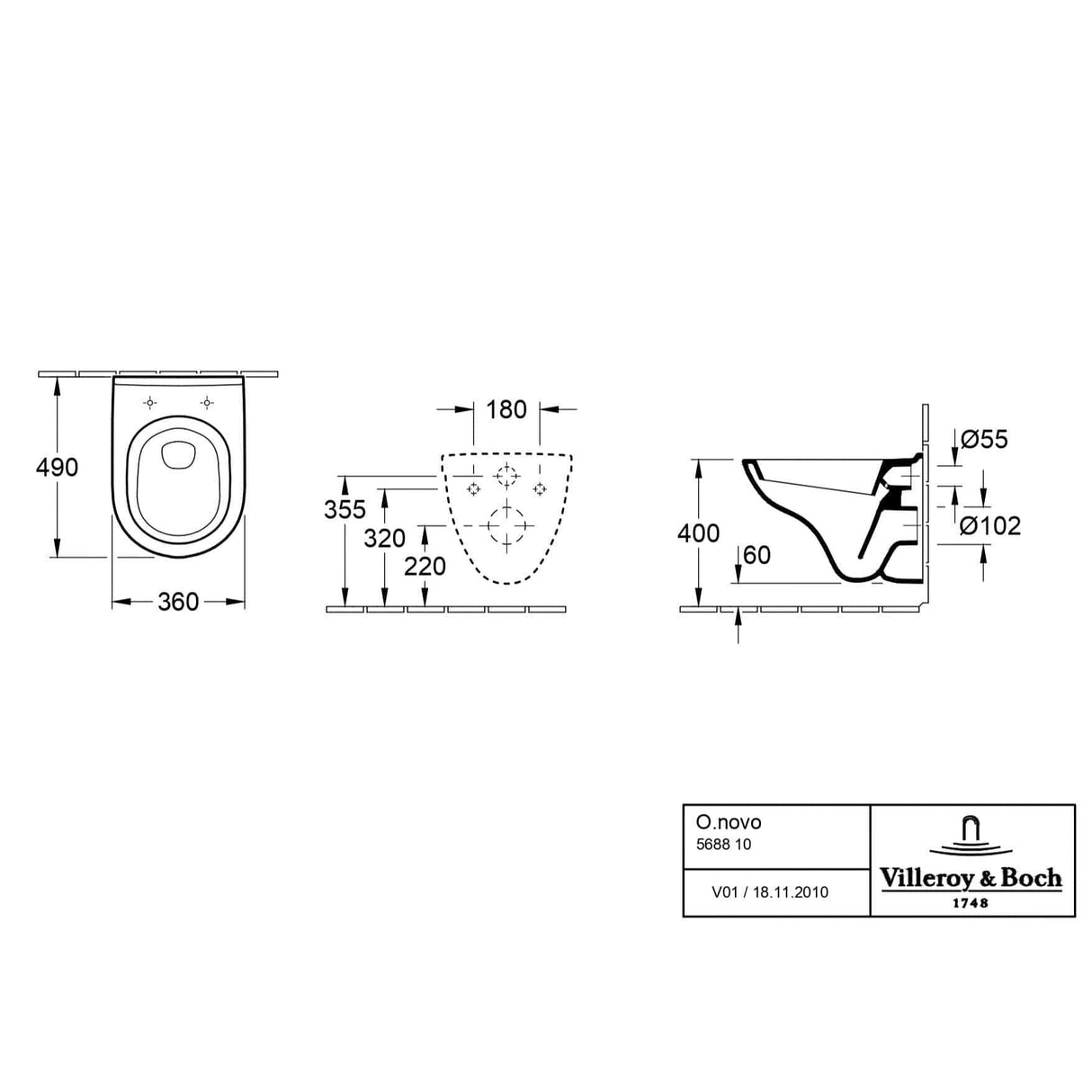 Villeroy & Boch Wall Hung Toilet Villeroy & Boch O.novo Compact Wall Hung Toilet with Soft Close Seat