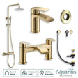 Aquarius Bathrooms Exposed Shower Set Brushed Brass Aquarius Arc Complete Brassware Pack with Bath and Basin Tap and Exposed Shower