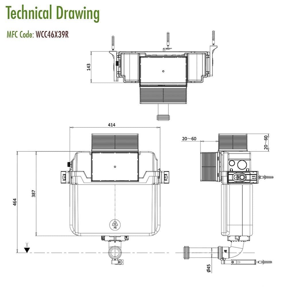 Crosswater Concealed Cistern Crosswater Dual Flush Concealed Cistern Set with Flush Plate - 414 x 143 x 387mm